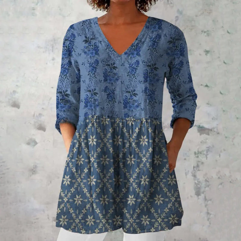 Vintage Blouse With Floral Print Blue - Main Product Image 1